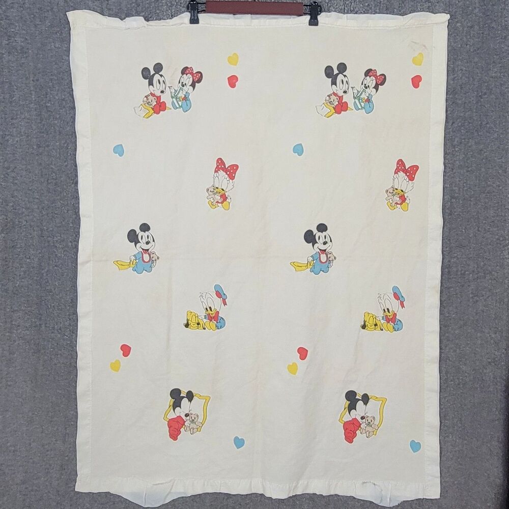 Vintage Dundee Disney Babies Flannel Blanket Hearts Mickey & Friends Cotton